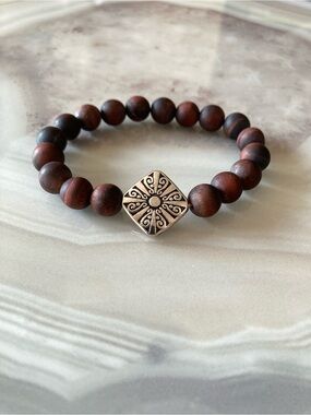 ✨Frosted Red Tiger Eye Beaded Bracelet with Sterling Silver Plated Accent